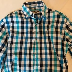 Express Blue Checkered Button Down Shirt